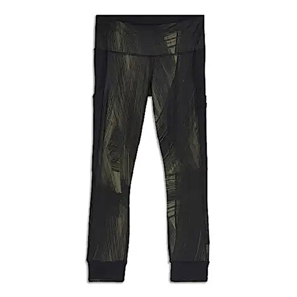 Lululemon Run the Course geometric green & black crop mid rise leggings - Picture 2 of 9